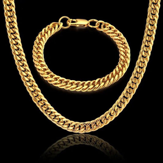 Stainless Steel Miami Curb Cuban Link Bracelet & Necklace Set