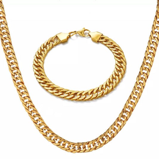 Stainless Steel Gold Necklace & Bracelet Set