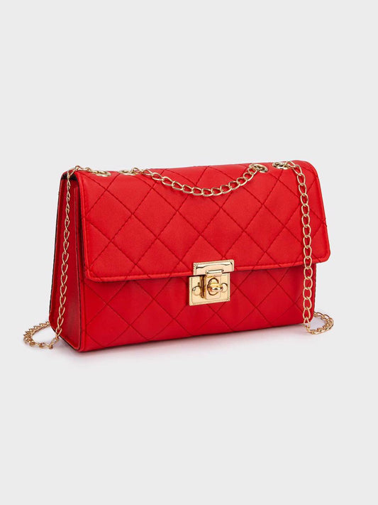 Quilted Turn-Lock Chain Square Bag
