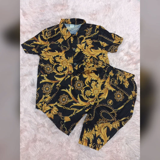 Baroque Print Shirt and Shorts Set