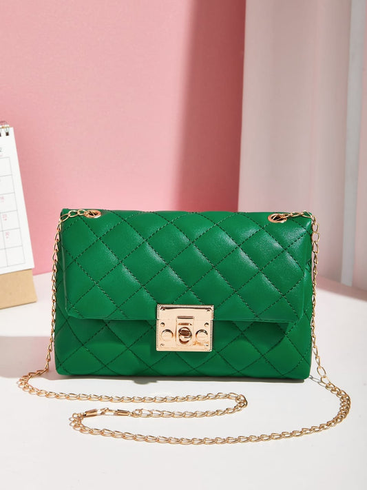 Geometric Quilted Chain Square Bag