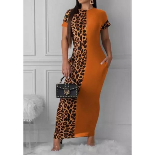 Leopard Print Bodycon Maxi Dress